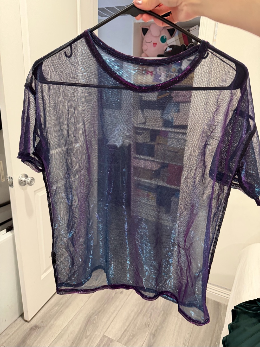 Sheer Shimmer Short-Sleeve Top - Purple